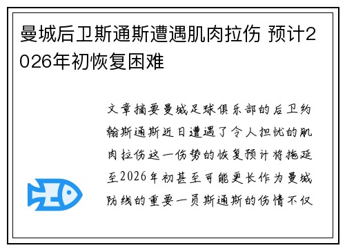 曼城后卫斯通斯遭遇肌肉拉伤 预计2026年初恢复困难